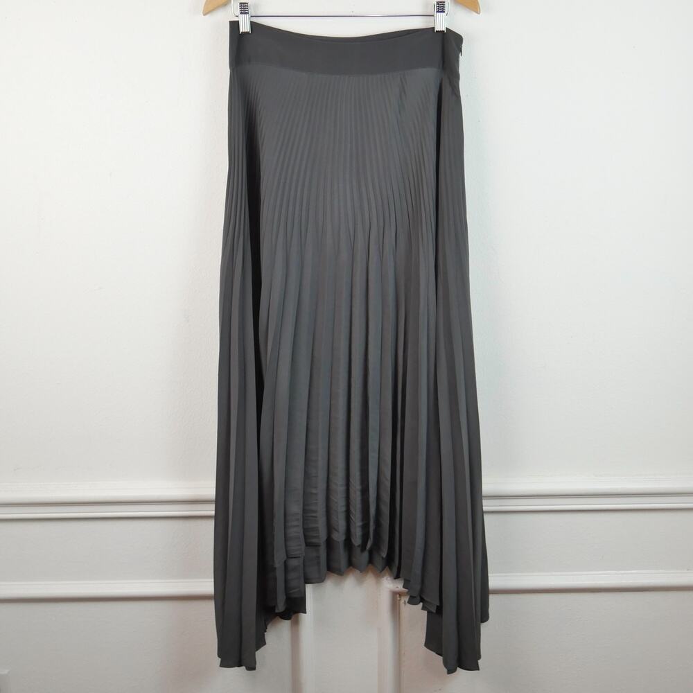 Ramy Brook Satin Maxi Maxine Skirt Asymmetric Hem Pleated Gray Size 6 Formal‎